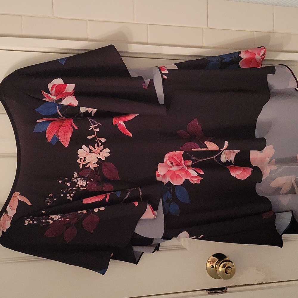 City Chic Womens Textured Floral High-Low Peplum Top Blouse Plus
